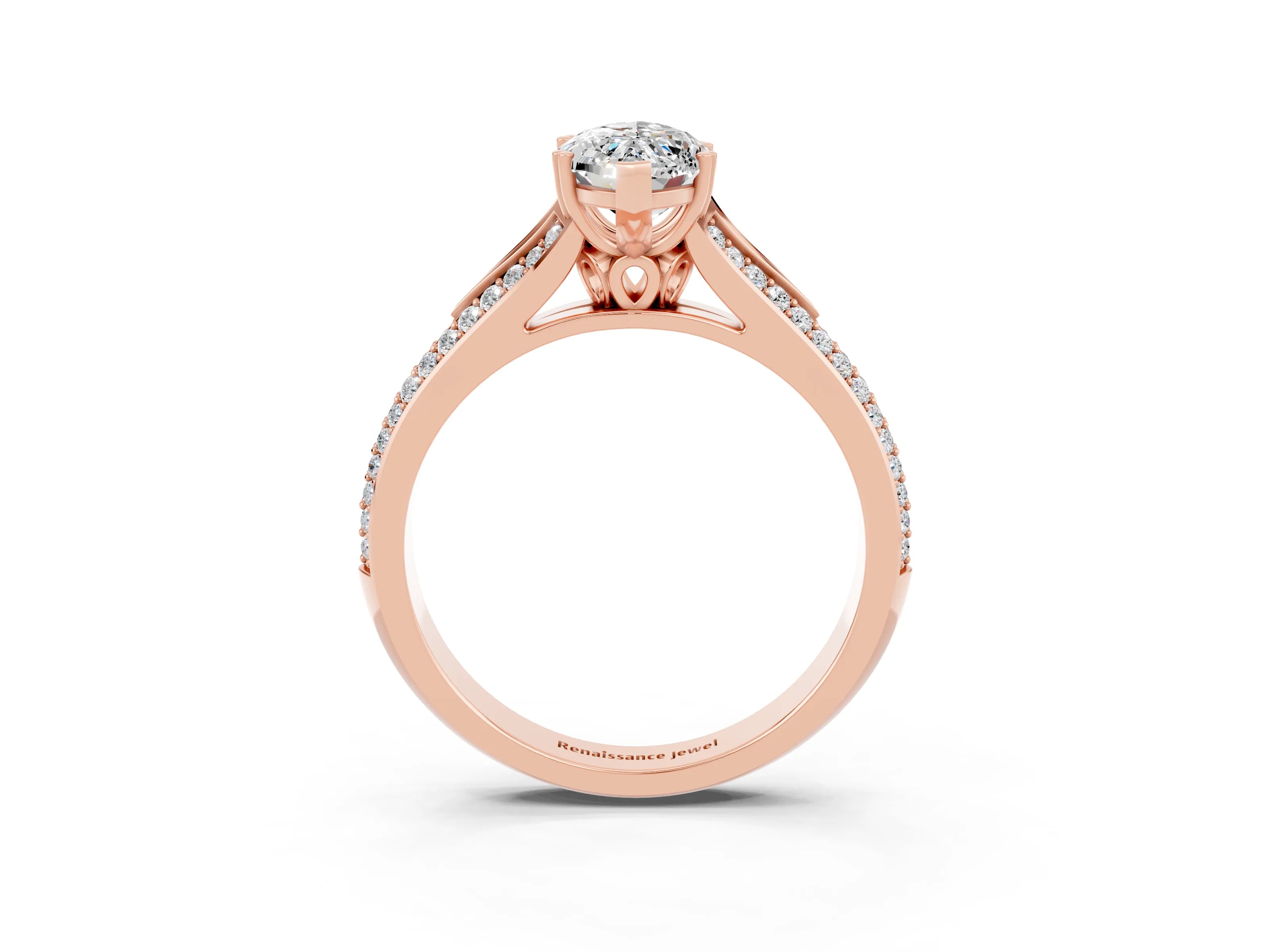 Rose gold Marquise Cut Moissanite Split Shank Engagement Ring with Pavé Band_3