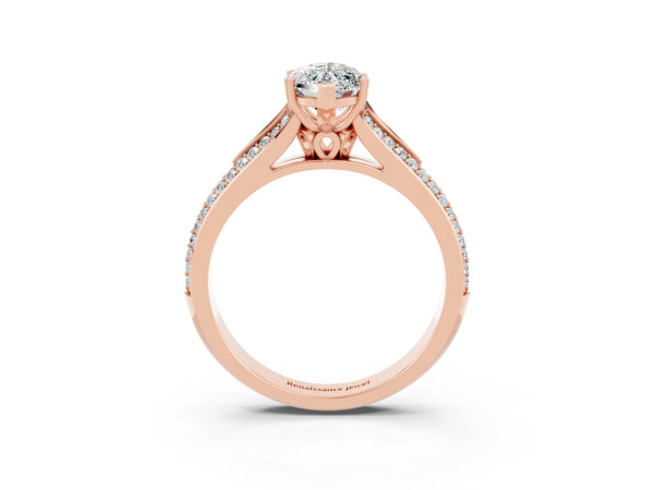 Rose gold Marquise Cut Moissanite Split Shank Engagement Ring with Pavé Band