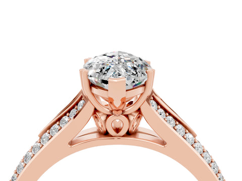 Rose gold Marquise Cut Moissanite Split Shank Engagement Ring with Pavé Band_4