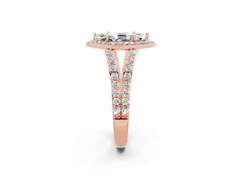 Rose gold Marquise Cut Moissanite Split Shank Halo Ring with Four-Prong Setting_14