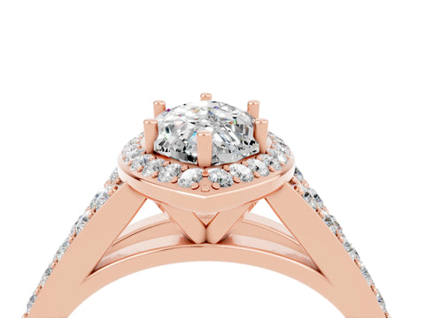 Rose gold Marquise Cut Moissanite Split Shank Halo Ring with Four-Prong Setting_16