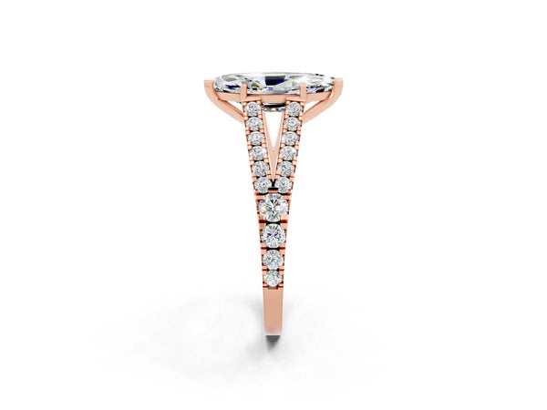 Rose gold Marquise Cut Moissanite Split Shank Pavé Engagement Ring with Four-Prong Setting