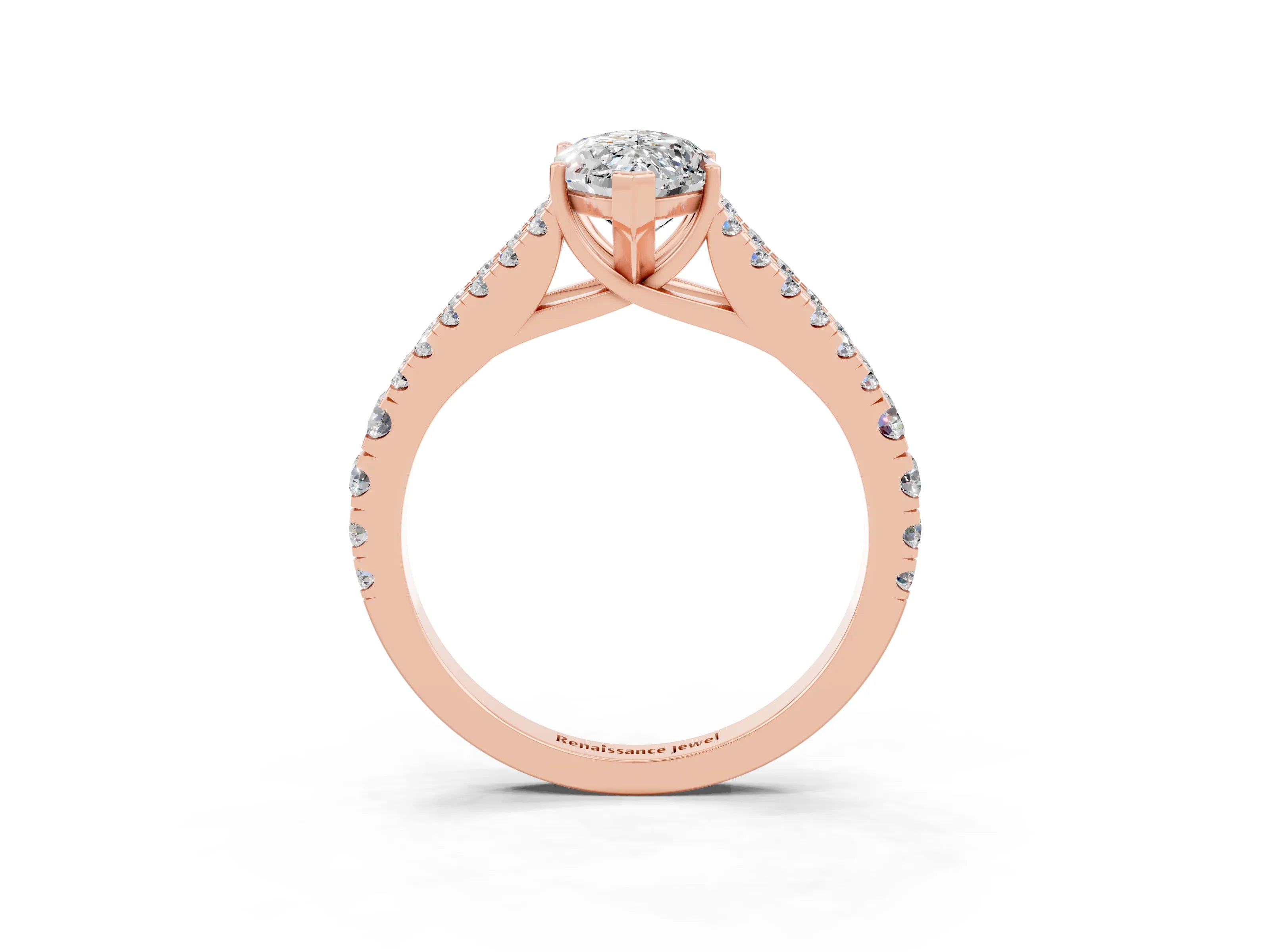 Rose gold Marquise Cut Moissanite Split Shank Pavé Engagement Ring with Four-Prong Setting_15