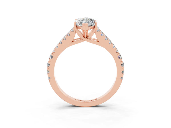 Rose gold Marquise Cut Moissanite Split Shank Pavé Engagement Ring with Four-Prong Setting