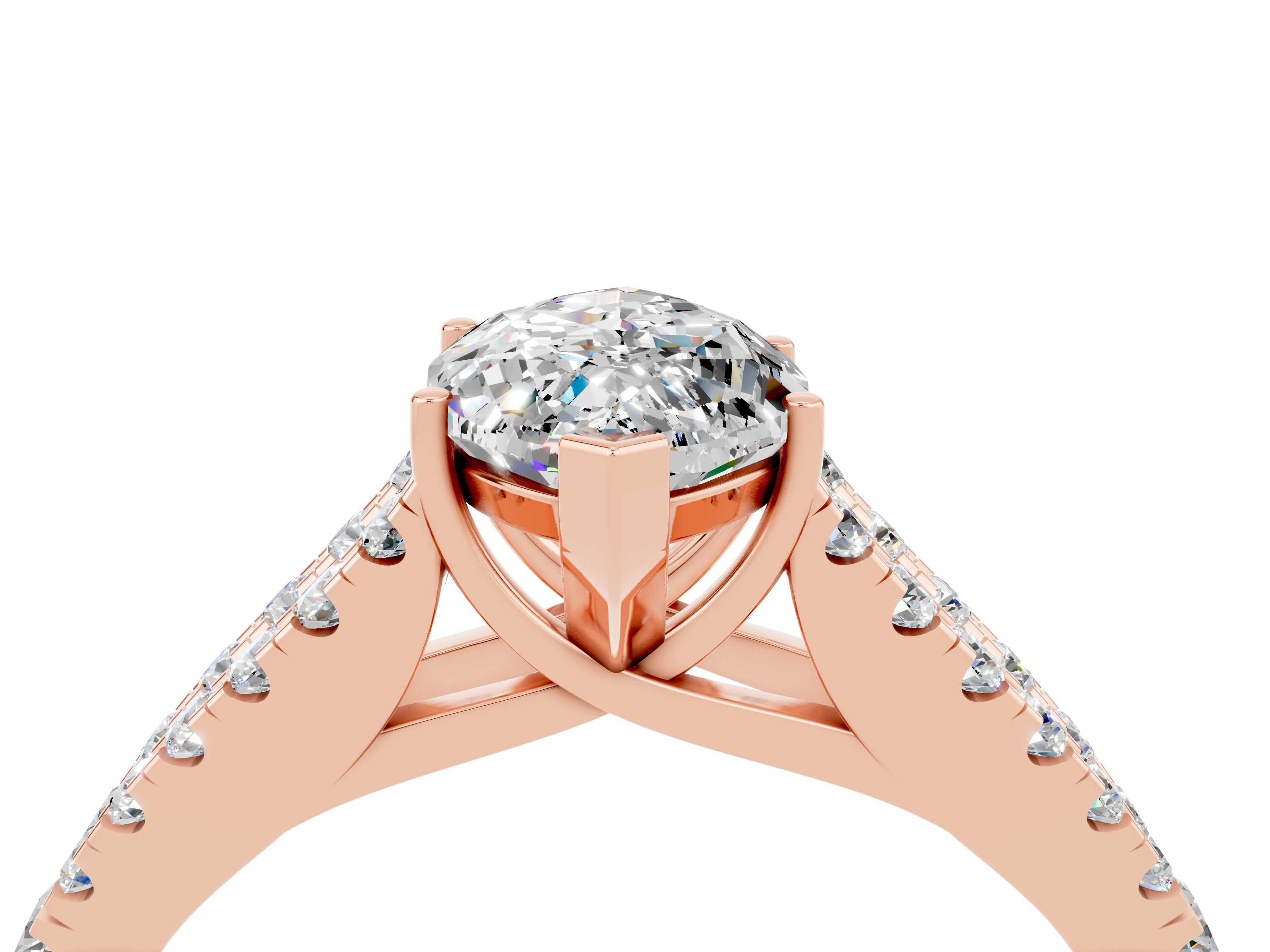 Rose gold Marquise Cut Moissanite Split Shank Pavé Engagement Ring with Four-Prong Setting_16