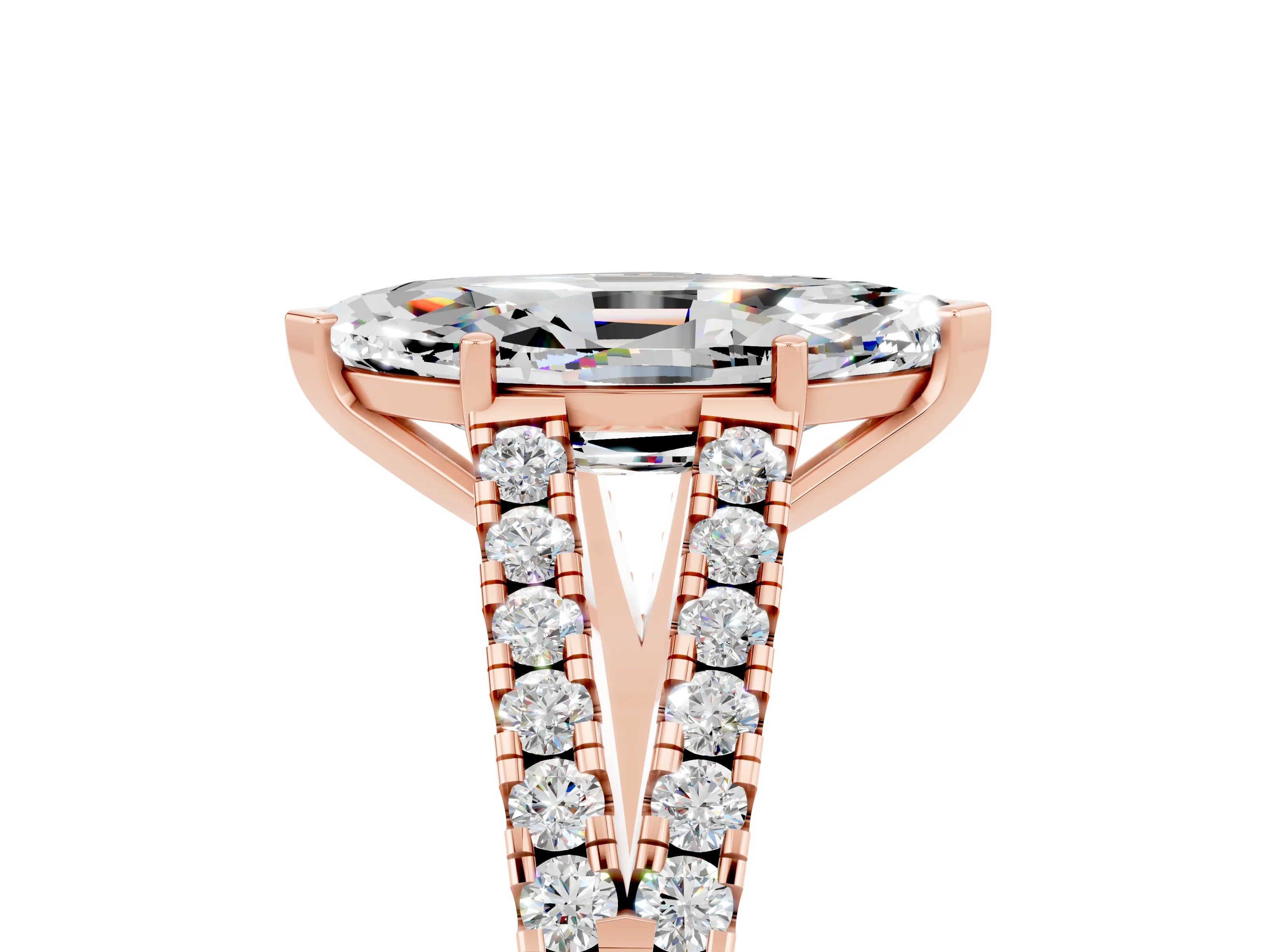 Rose gold Marquise Cut Moissanite Split Shank Pavé Engagement Ring with Four-Prong Setting_17