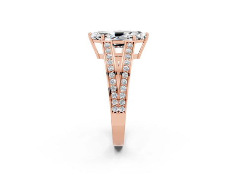 Rose gold Marquise Cut Moissanite Split Shank Ring with Pavé Band and Four-Prong Setting_2