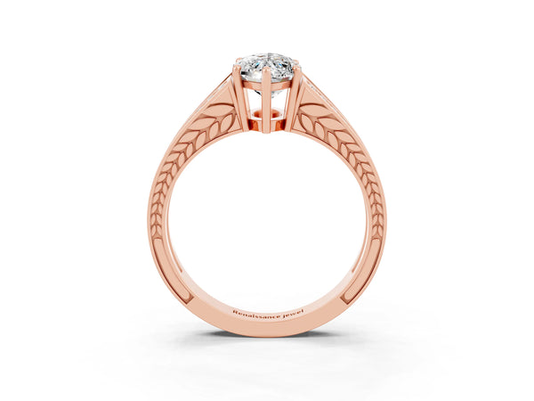 Rose gold Marquise Cut Moissanite Split Shank Ring with Pavé Band and Four-Prong Setting