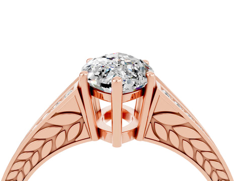 Rose gold Marquise Cut Moissanite Split Shank Ring with Pavé Band and Four-Prong Setting_4