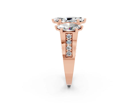 Rose gold Marquise Cut Moissanite Three-Stone Ring with Channel Set Band and Four-Prong Setting_2