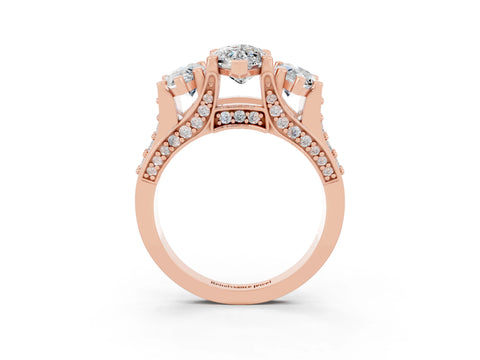 Rose gold Marquise Cut Moissanite Three-Stone Ring with Channel Set Band and Four-Prong Setting_3