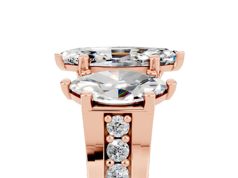 Rose gold Marquise Cut Moissanite Three-Stone Ring with Channel Set Band and Four-Prong Setting_5