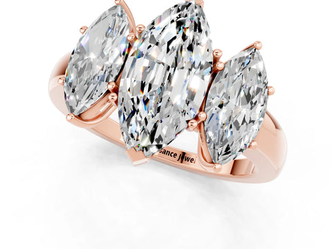 Rose gold Marquise Cut Moissanite Three-Stone Ring with Four-Prong Setting and Classic Band_1