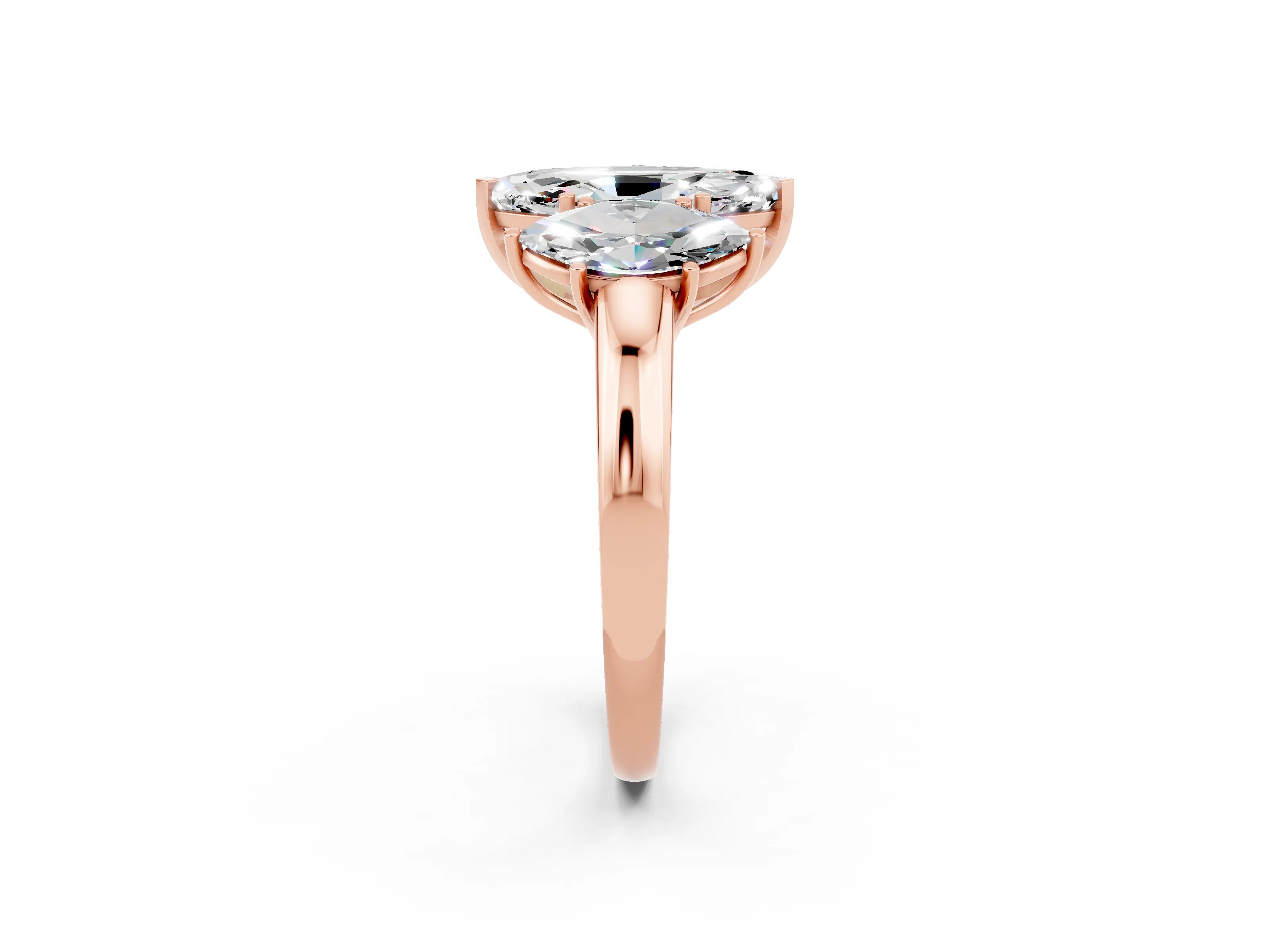 Rose gold Marquise Cut Moissanite Three-Stone Ring with Four-Prong Setting and Classic Band_2
