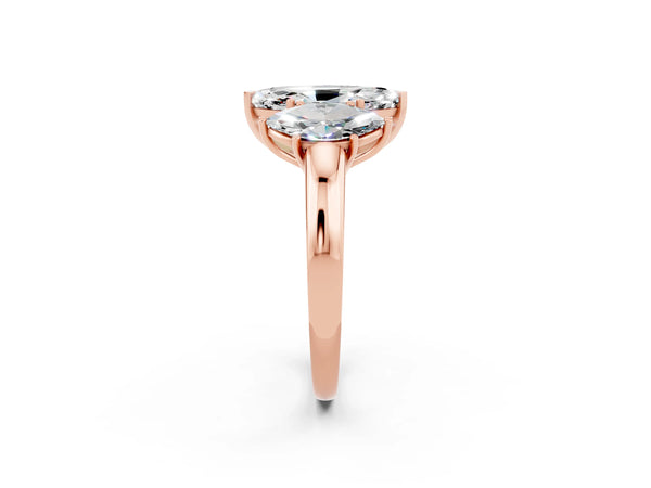 Rose gold Marquise Cut Moissanite Three-Stone Ring with Four-Prong Setting and Classic Band