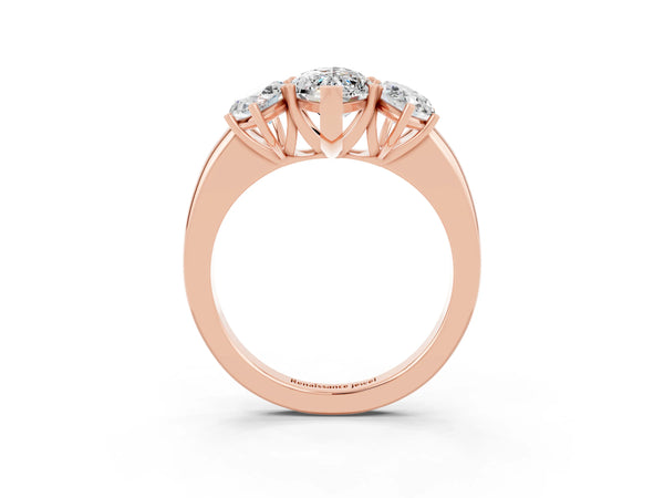 Rose gold Marquise Cut Moissanite Three-Stone Ring with Four-Prong Setting and Classic Band