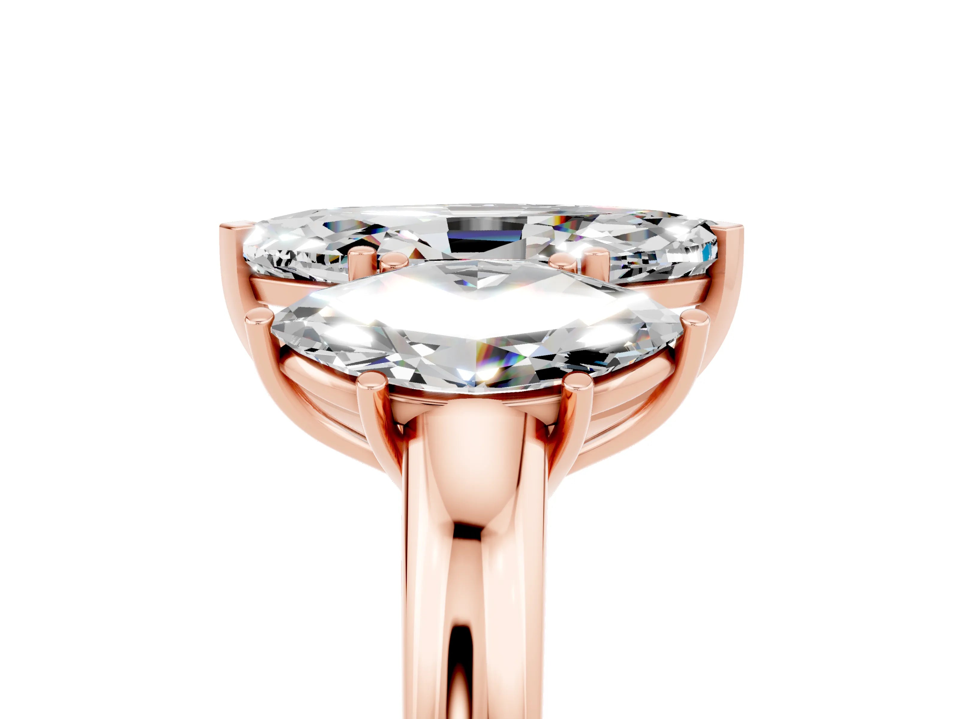 Rose gold Marquise Cut Moissanite Three-Stone Ring with Four-Prong Setting and Classic Band_5