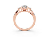 Rose gold Marquise Cut Moissanite Three-Stone Ring with Pavé Split Shank and Four-Prong Setting_15