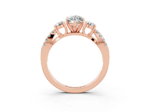 Rose gold Marquise Cut Moissanite Three-Stone Ring with Pavé Split Shank and Four-Prong Setting_15