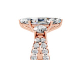 Rose gold Marquise Cut Moissanite Three-Stone Ring with Pavé Split Shank and Four-Prong Setting_17