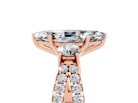 Rose gold Marquise Cut Moissanite Three-Stone Ring with Pavé Split Shank and Four-Prong Setting_17