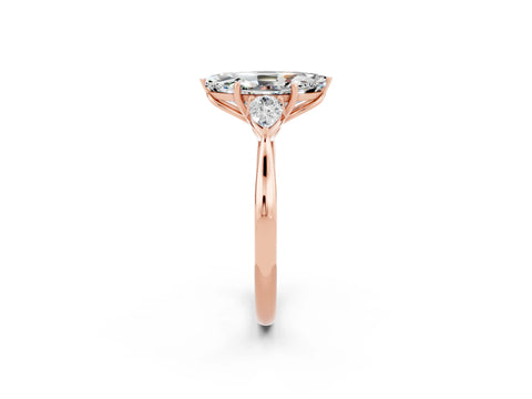 Rose gold Marquise Cut Moissanite Three-Stone Ring with Pear Side Stones and Four-Prong Setting_14