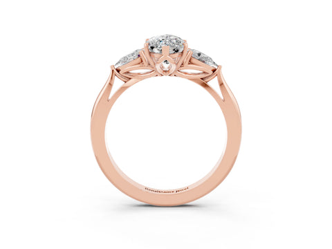 Rose gold Marquise Cut Moissanite Three-Stone Ring with Pear Side Stones and Four-Prong Setting_15