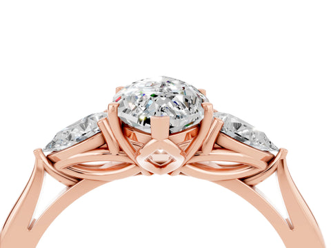 Rose gold Marquise Cut Moissanite Three-Stone Ring with Pear Side Stones and Four-Prong Setting_16