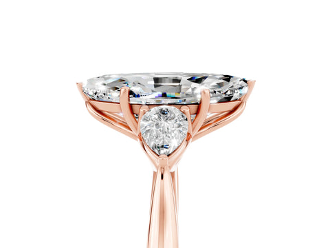 Rose gold Marquise Cut Moissanite Three-Stone Ring with Pear Side Stones and Four-Prong Setting_17