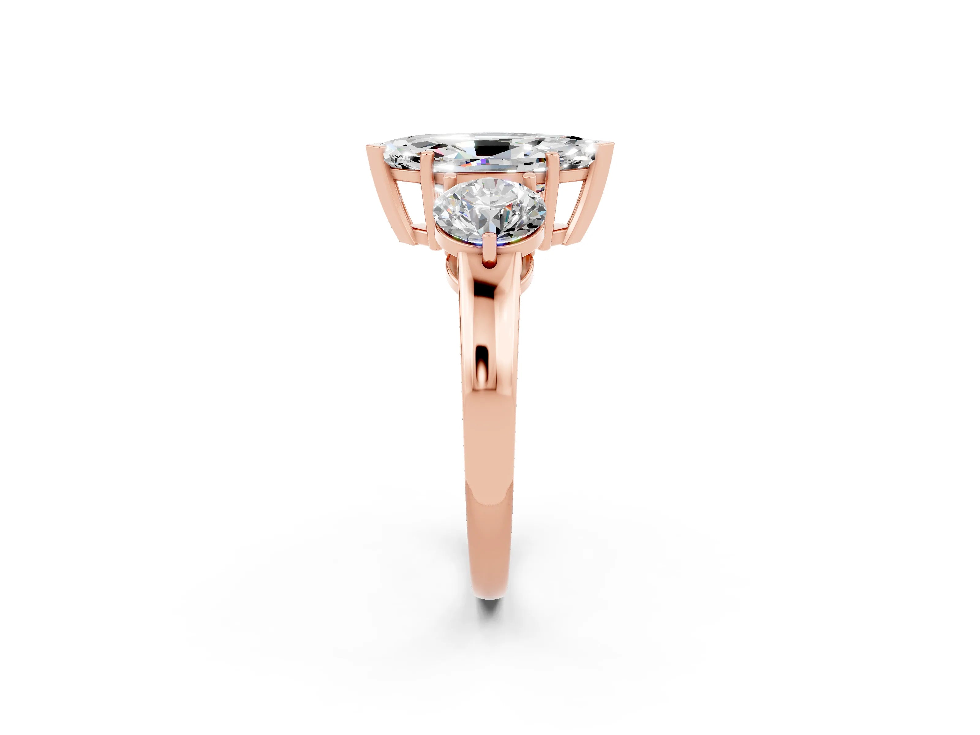 Rose gold Marquise Cut Moissanite Three-Stone Ring with Prong Setting and Classic Band_2