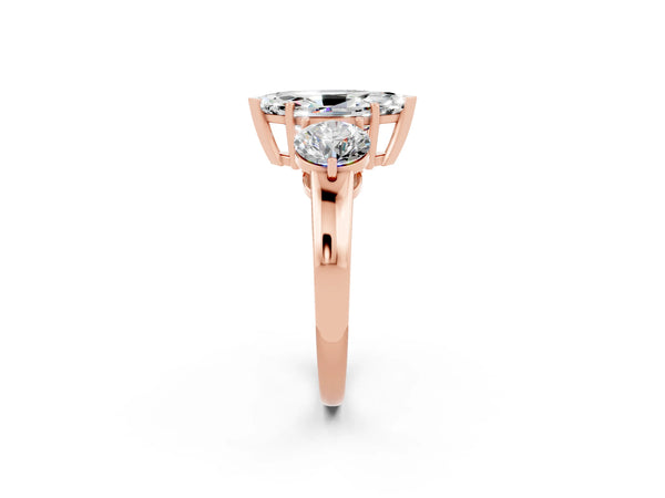 Rose gold Marquise Cut Moissanite Three-Stone Ring with Prong Setting and Classic Band