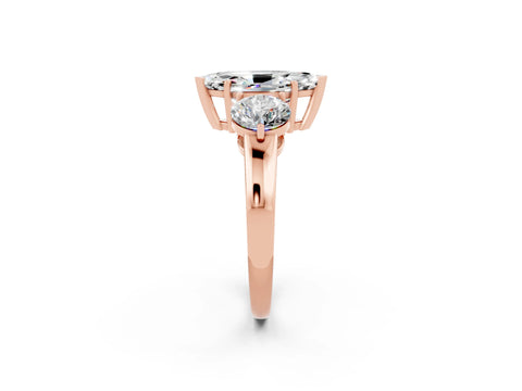 Rose gold Marquise Cut Moissanite Three-Stone Ring with Prong Setting and Classic Band_2