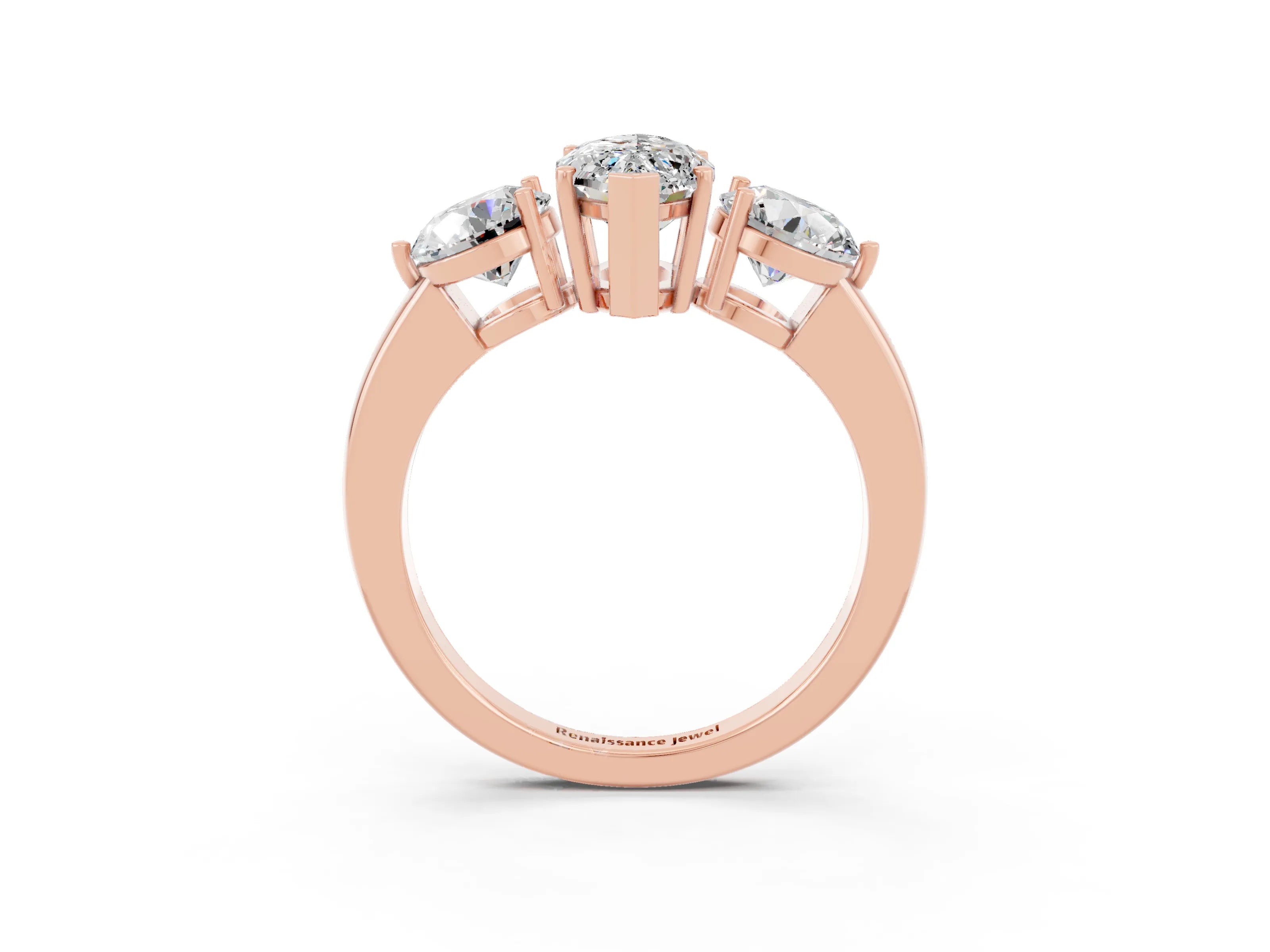 Rose gold Marquise Cut Moissanite Three-Stone Ring with Prong Setting and Classic Band_3