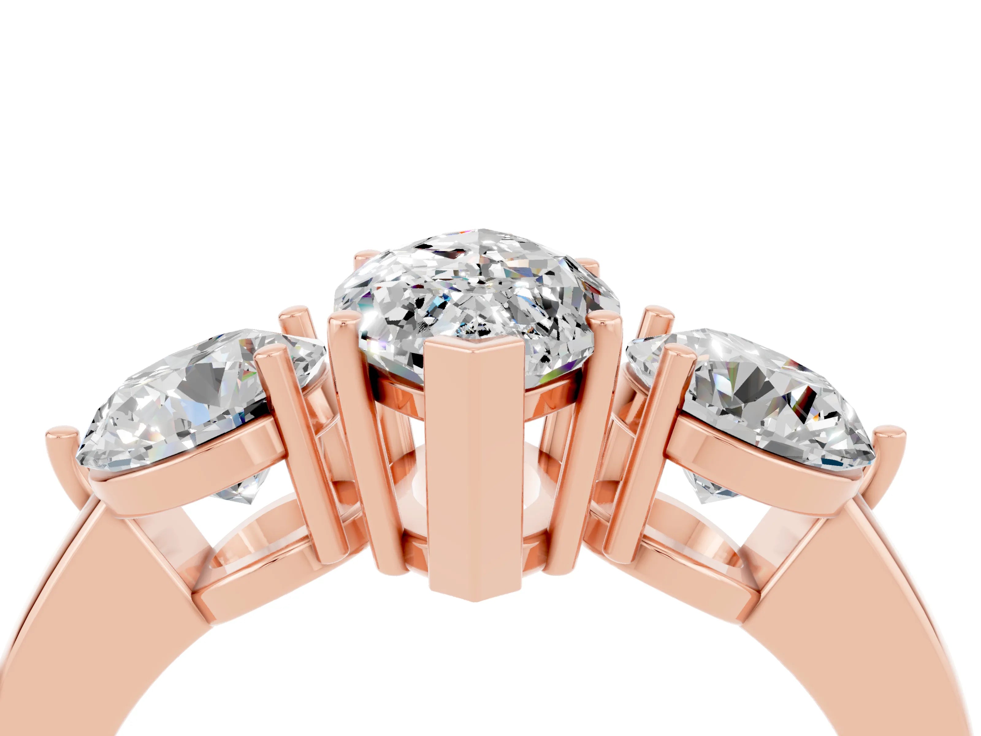 Rose gold Marquise Cut Moissanite Three-Stone Ring with Prong Setting and Classic Band_4