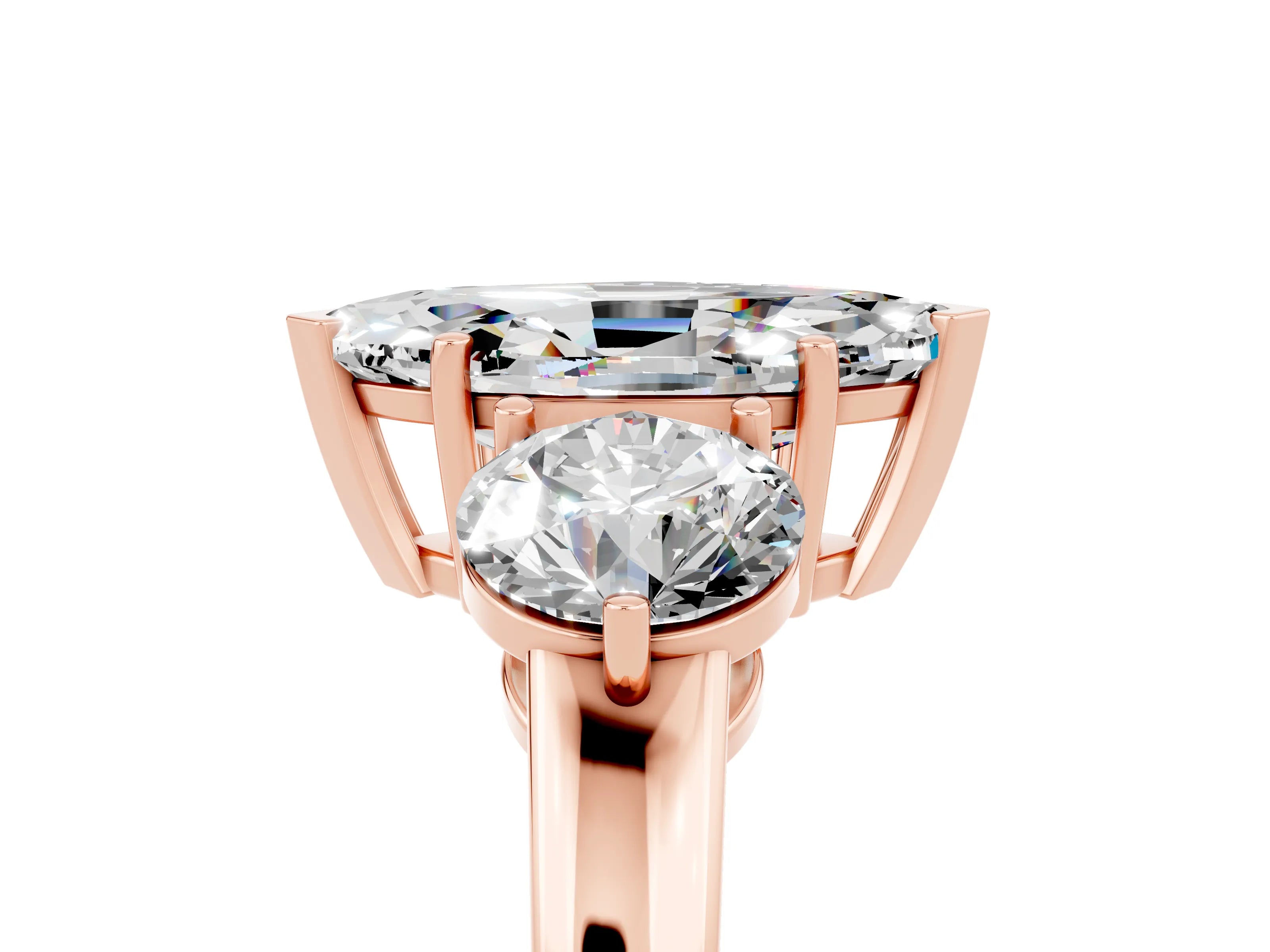 Rose gold Marquise Cut Moissanite Three-Stone Ring with Prong Setting and Classic Band_5