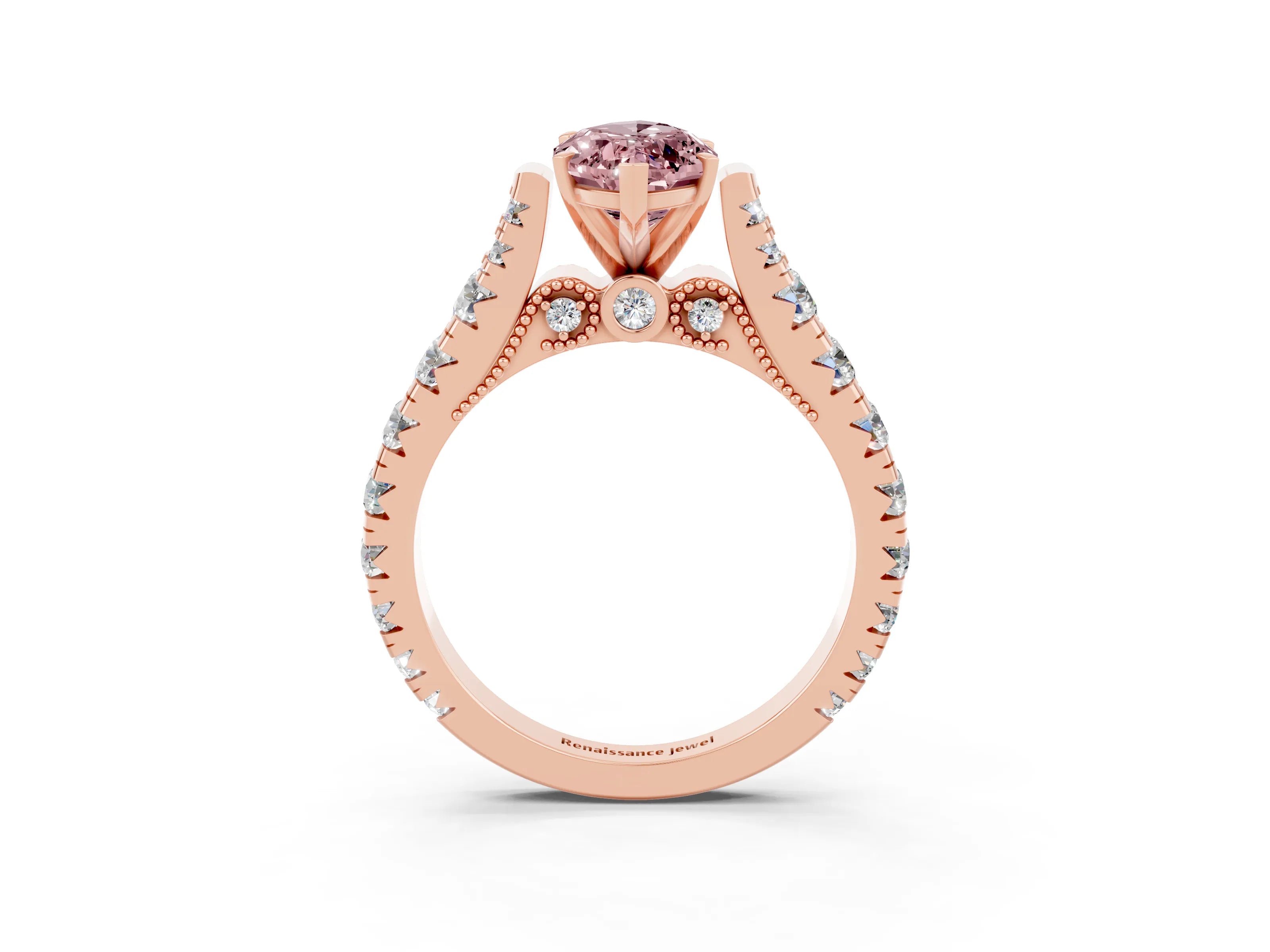 Rose gold Marquise Cut Morganite Classic Solitaire Ring with Pavé Band and Four-Prong Setting_3