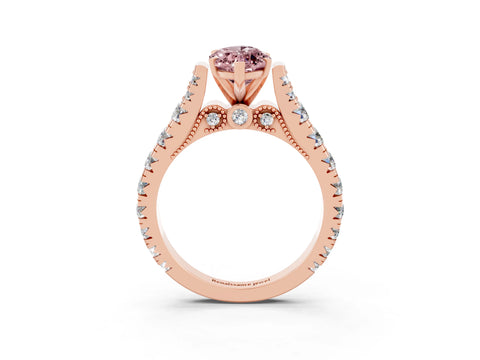 Rose gold Marquise Cut Morganite Classic Solitaire Ring with Pavé Band and Four-Prong Setting_3