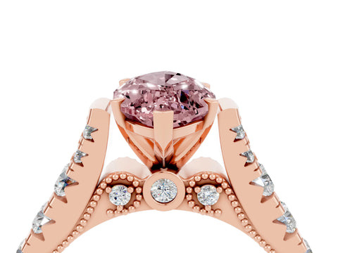 Rose gold Marquise Cut Morganite Classic Solitaire Ring with Pavé Band and Four-Prong Setting_4