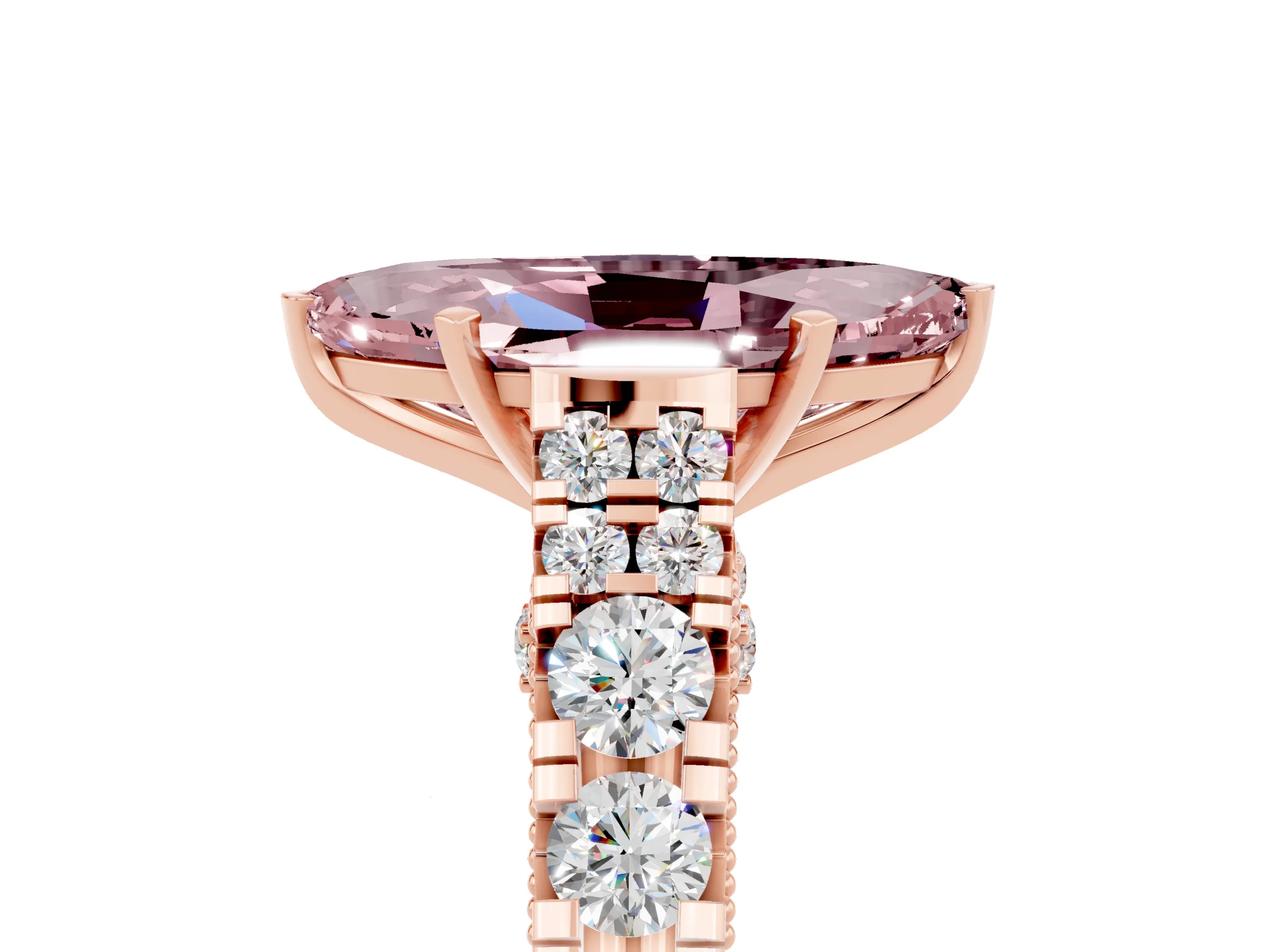 Rose gold Marquise Cut Morganite Classic Solitaire Ring with Pavé Band and Four-Prong Setting_5