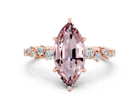 Rose gold Marquise Cut Morganite Cluster Side Stone Solitaire Ring with Prong Setting_24