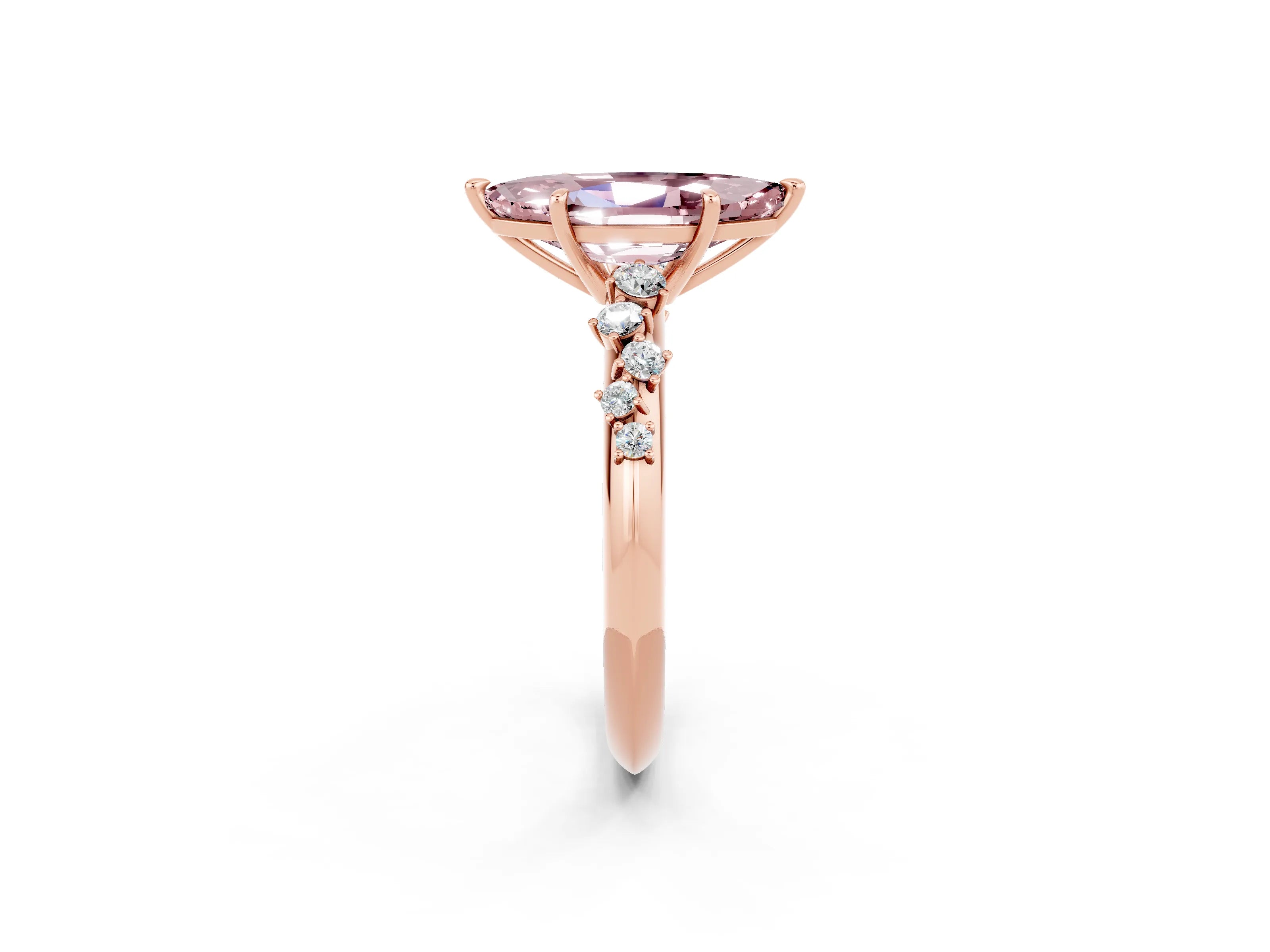 Rose gold Marquise Cut Morganite Cluster Side Stone Solitaire Ring with Prong Setting_26