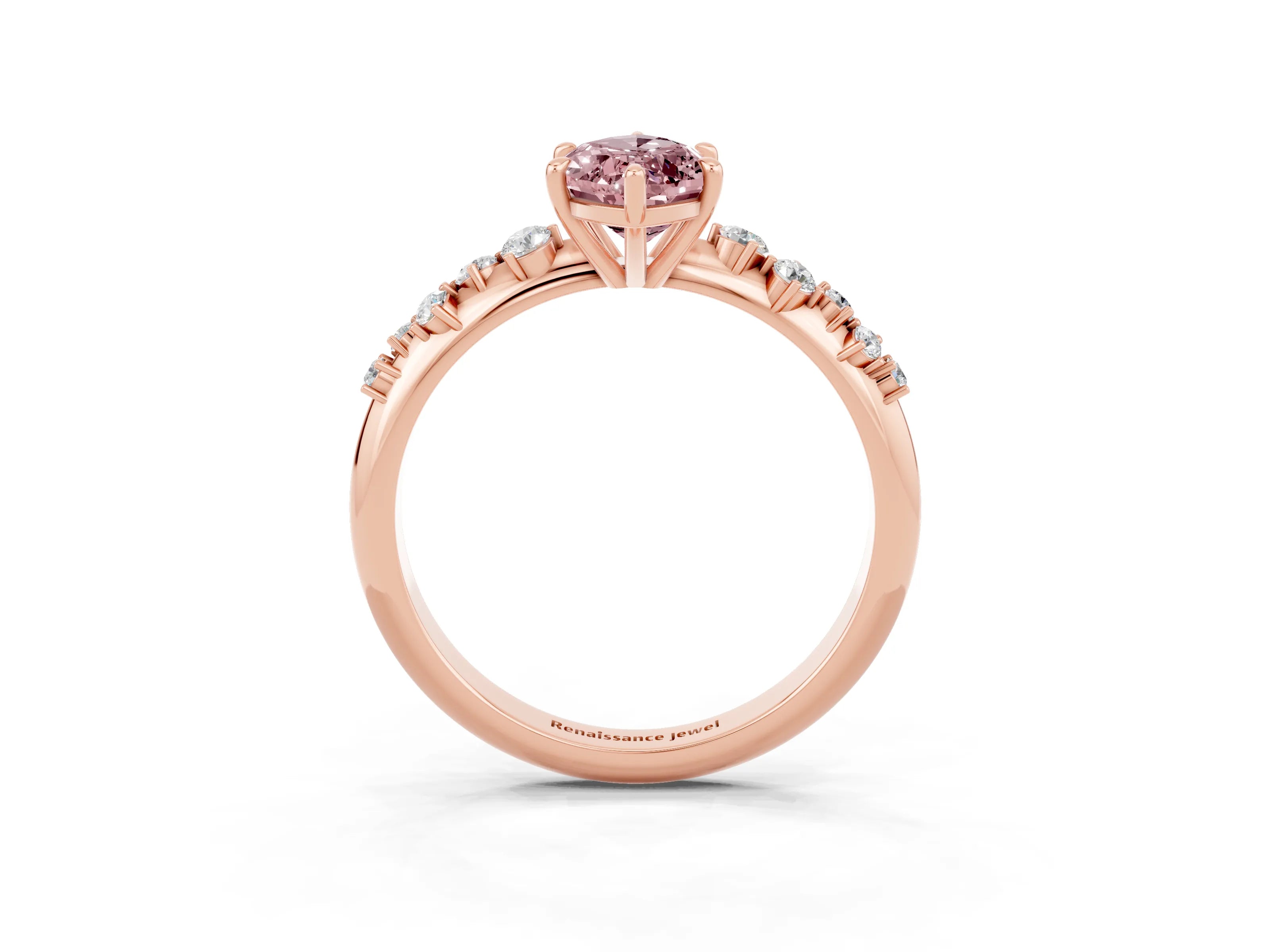 Rose gold Marquise Cut Morganite Cluster Side Stone Solitaire Ring with Prong Setting_27