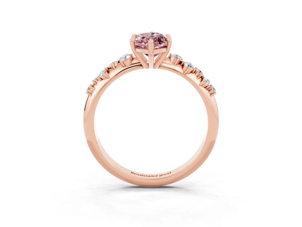 Rose gold Marquise Cut Morganite Cluster Side Stone Solitaire Ring with Prong Setting