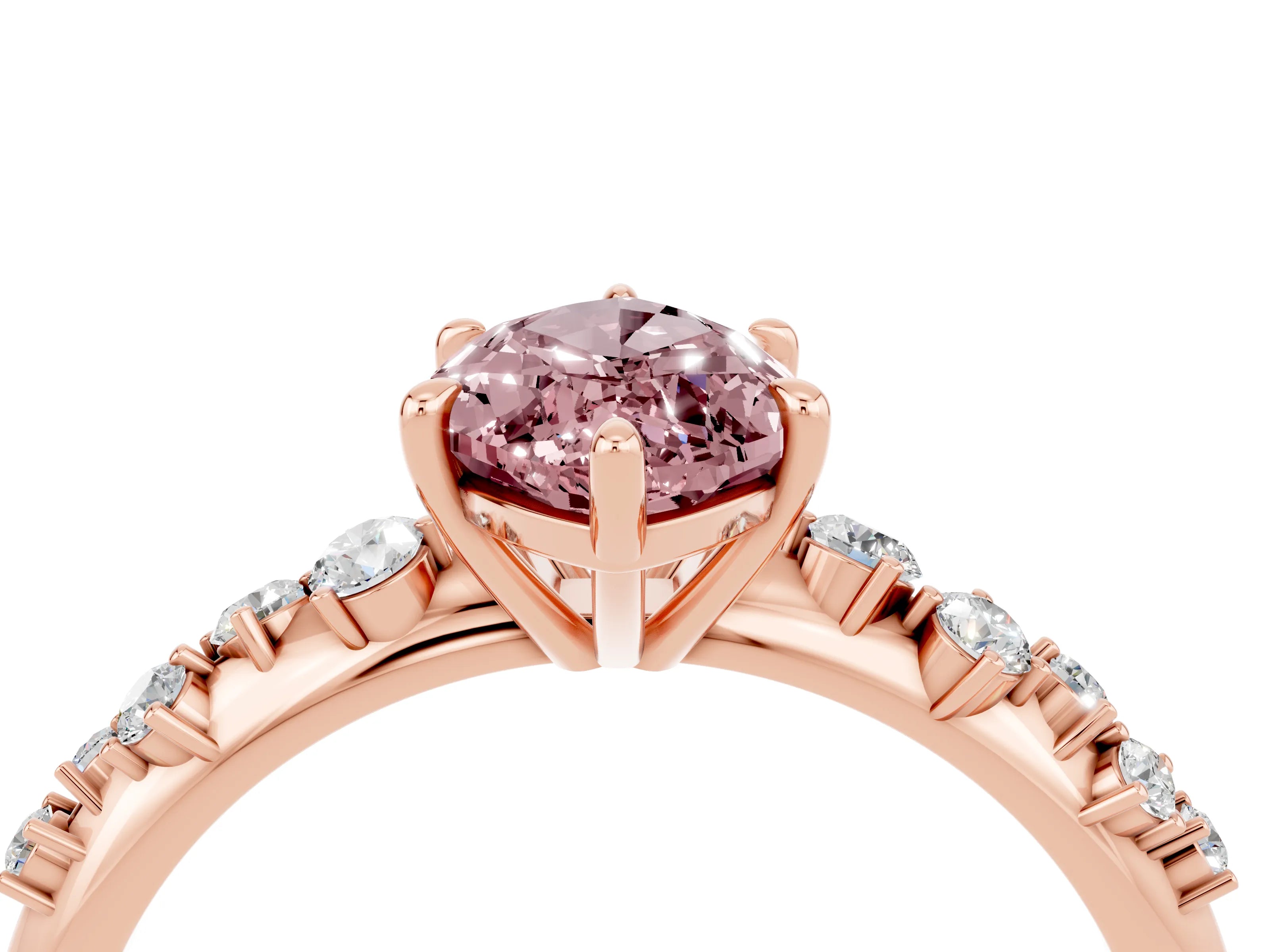 Rose gold Marquise Cut Morganite Cluster Side Stone Solitaire Ring with Prong Setting_28