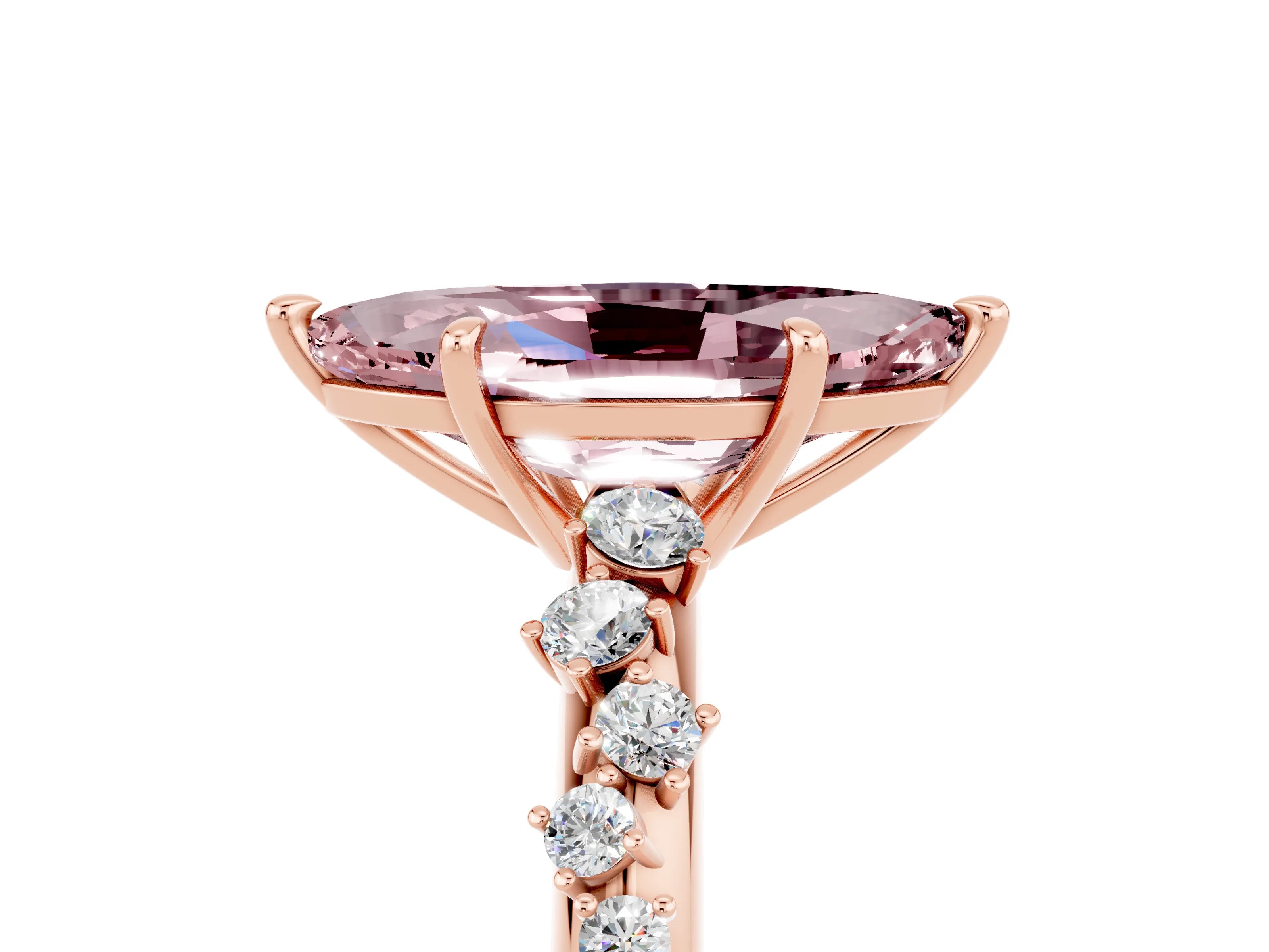 Rose gold Marquise Cut Morganite Cluster Side Stone Solitaire Ring with Prong Setting_29