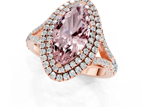 Rose gold Marquise Cut Morganite Double Halo Ring with Split Shank and Prong Setting_13