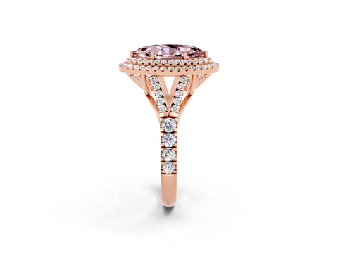 Rose gold Marquise Cut Morganite Double Halo Ring with Split Shank and Prong Setting_14