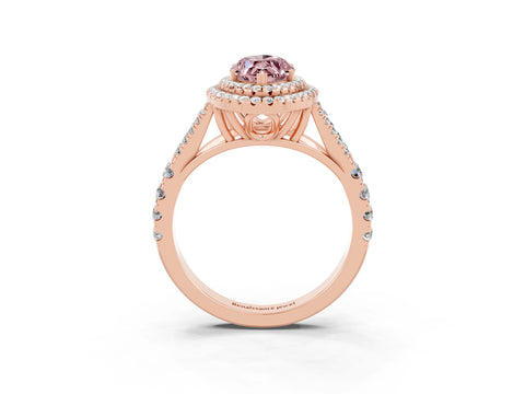 Rose gold Marquise Cut Morganite Double Halo Ring with Split Shank and Prong Setting_15