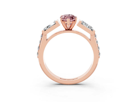 Rose gold Marquise Cut Morganite Engagement Ring with Baguette Side Stones and Channel Set Band_3