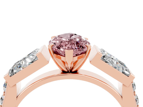 Rose gold Marquise Cut Morganite Engagement Ring with Baguette Side Stones and Channel Set Band_4